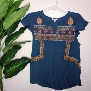 3/$15 Embroidered Navy Blue Geo Print Blouse